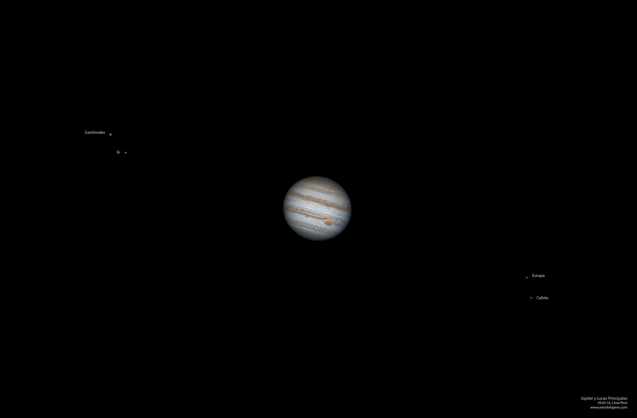 Júpiter en Oposición y Lunas - 09-03-16 - Lima - astrofotoperu - Leyenda